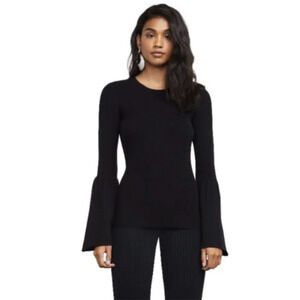 BCBGMaxazria Waverley Sweater Cashmere Wool Blend Flare Sleeve Black Xs